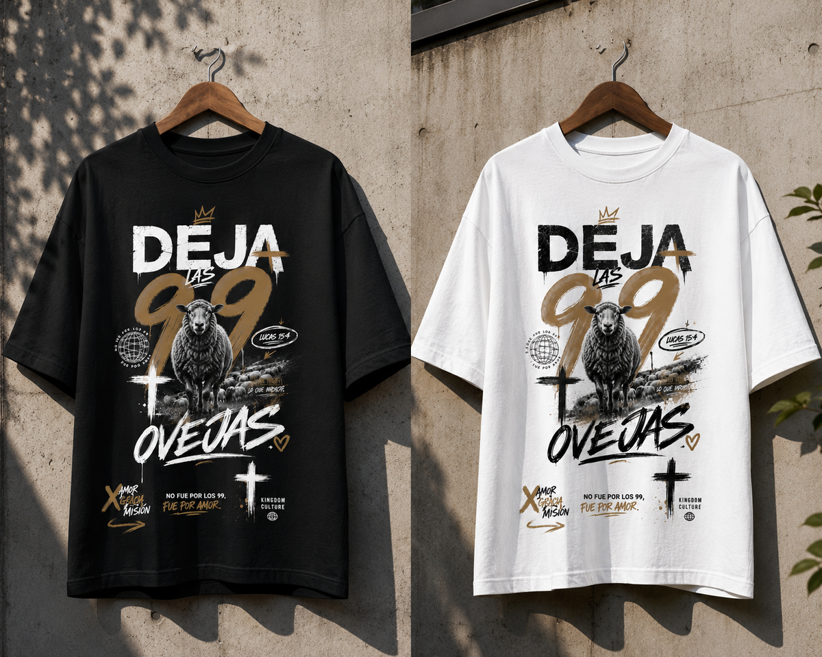 Camiseta cristiana oversize Deja las 99 en negro y blanco