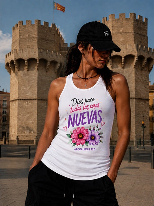 Camiseta de tirantes cristiana Dios hace todo nuevo Tirantes de Vístete de Fe